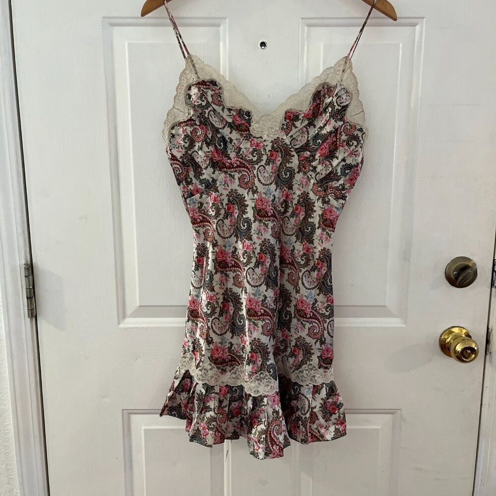 Vintage Victoria Secret Gold Label1990's Floral Satin Spaghetti Slip Dress Sz sm - Picture 3 of 8